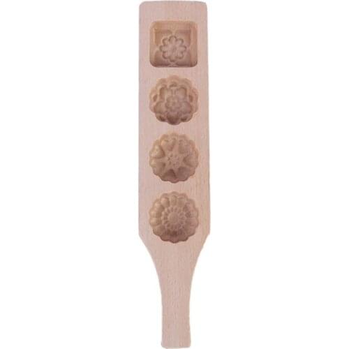 4-Hole Wooden Moon Cake Mold Pastry Baking Tool, Used To Make Mung Bean Ice Skin Pastry Mold (Random Style)