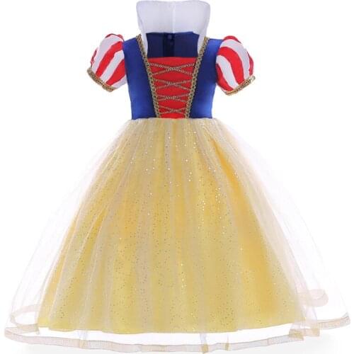 Girls Cosplay Costume Children Deluxe Photography Snow White Party Ball Gown with Cloak Kids Halloween Dress up