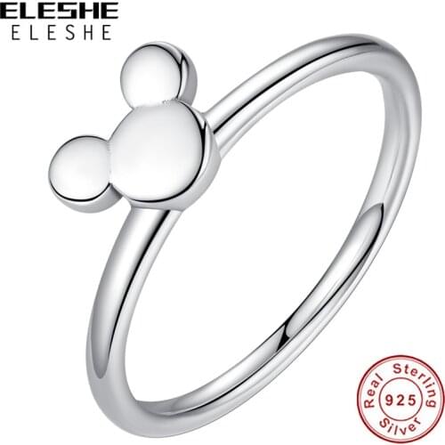 ELESHE Wholesale Genuine 925 Sterling Silver Cute Cartoon Minnie Rings For Women Fashion Party Gift Fine Jewelry