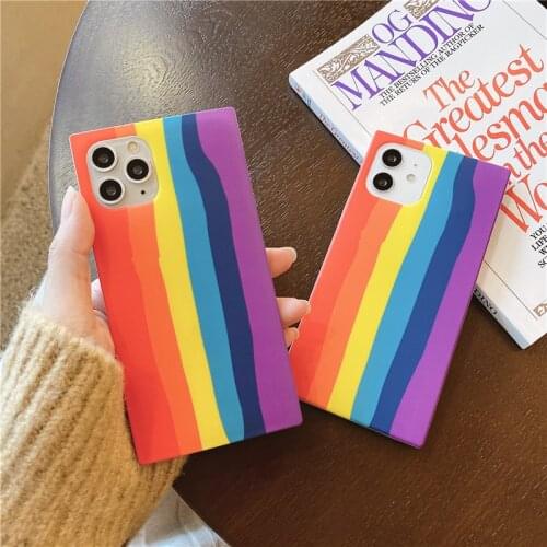 Square Soft phone case for iphone 12 11 pro Xs max 8 7 plus Rainbow Painted Graffiti Right Angle Multicolor TPU Phone Case Shell