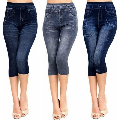 3/4 Yoga Pant Women High Waist Elastic Slim Jeans Leggings Capri Pants Jeggings Female Short Leggings 2021