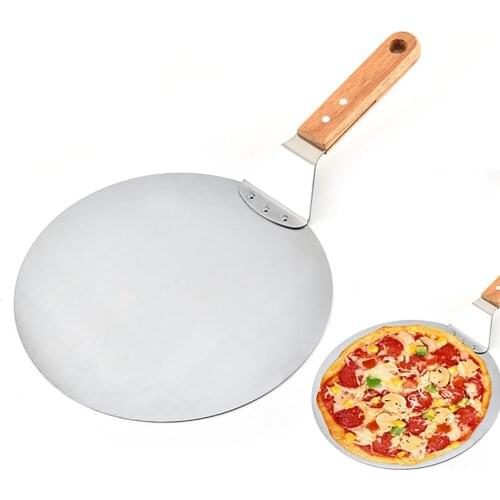 Multifunctional Round Wooden Handle Cake Pizza Shovel Stainless Steel Home Kitchen Baking Pizza Cutter Fashion