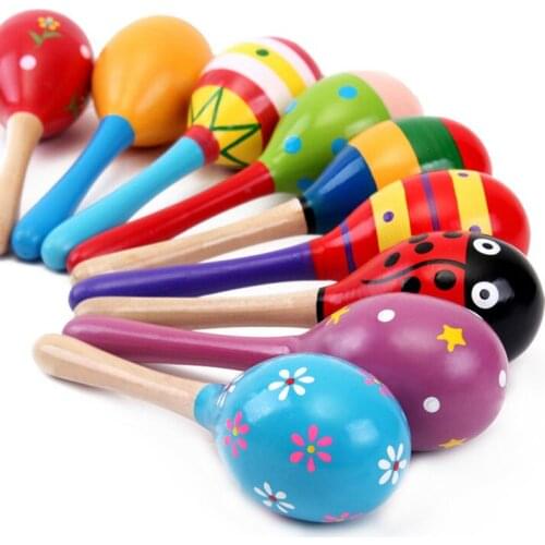 Infant Orff musical instrument wooden sand ball rattle baby early education wooden trumpet musical sand hammer toy
