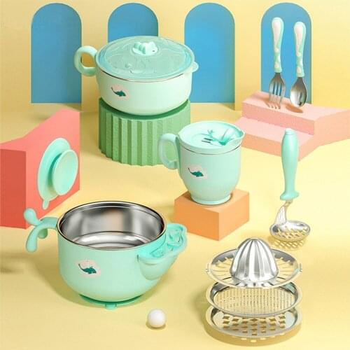 Baby Water Injection Insulated Bowls Complementary Food Bowls for Infants Stainless Steel Childrens Tableware Set Suction Cups