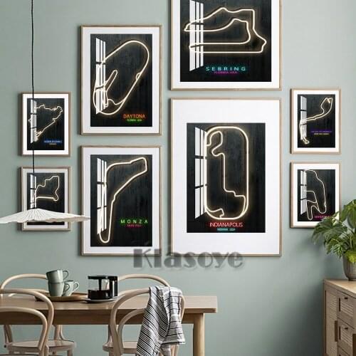 Neon Lamp Racing Track Creative Poster Nurburgring Circuit Monza Raceway Art Prints Wall Picture Bar Pub Club Funny Wall Decor
