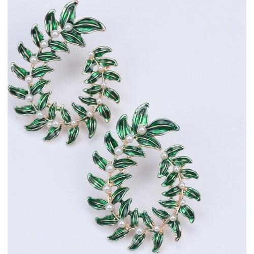 2020 Newest Fashion Green Enamel Leaf Drop Earrings Women Indian Ethnic Statement Dangle Earrings Jewelry Female