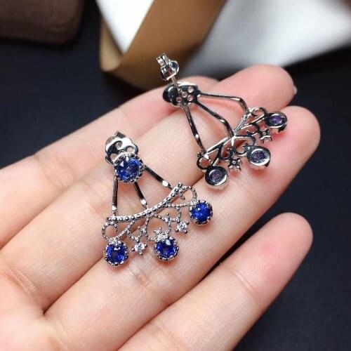 New funny women silver earrings blue sapphire stud earrings 925 sterling silver jewelry real natural gem birthday New year gift