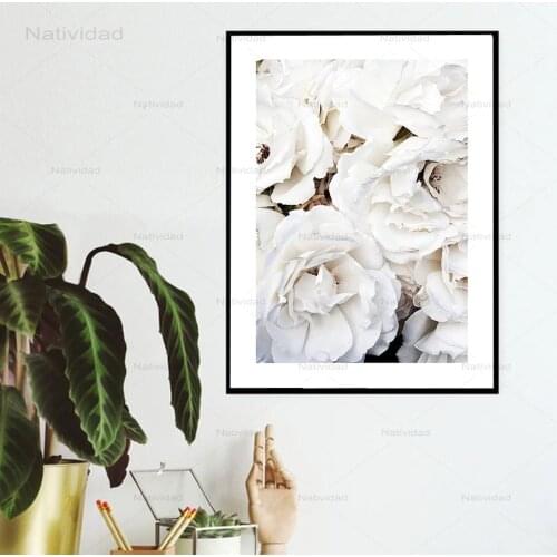 Nordic White Roses Posters Eucalyptus Branch Wall Art Pictures for Living Room Decorative Modern Canvas Painting No Frame