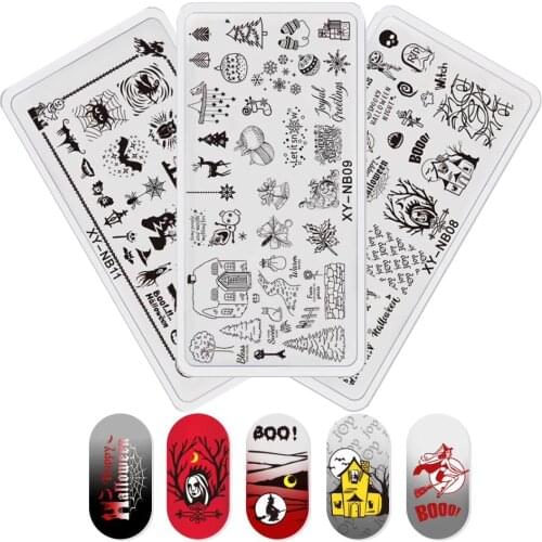 1pcs Nail Stamping Plates Nail Template Halloween/Christmas Design Word Letter Image Geometric Manicure Printing Stencil Tools