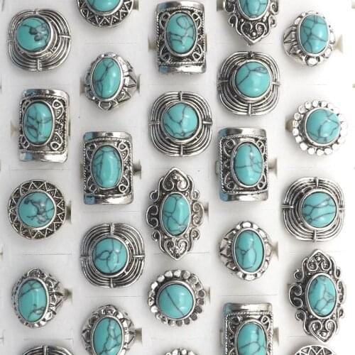 Vintage Style Semi-precious Stone Adjustable Rings Free Shipping 24pcs Wholesale