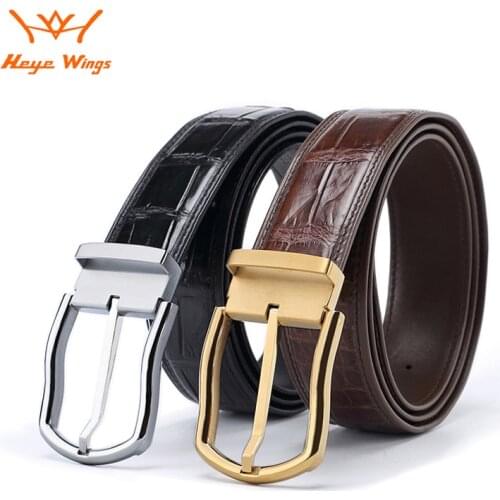Luxury mens belt real Crocodile belly Leather business men belt pin buckle