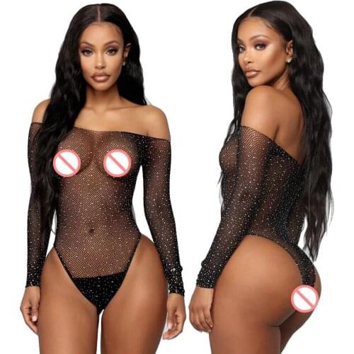 Hot Rhinestone Bikini Sexy Lingerie Point Drill Starry Sky Mesh Uniform Temptation Sexy Lingerie Bodysuit For Women