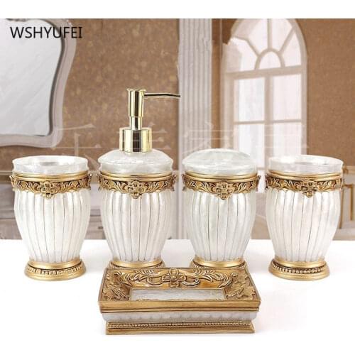 Fashion high quality resin bathroom five pieces set sanitary ware kit bathroom wash set bathroom set Soap dish beautiful