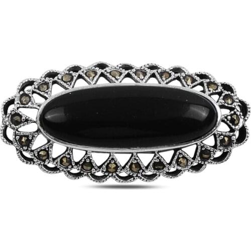 Silverlina Silver Natural Stone & Marcasite Gemstone Brooch