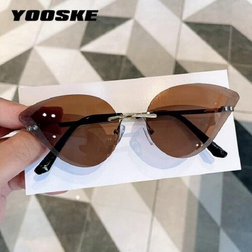 YOOSKE Cat Eye Rimless Sunglasses Women Luxury Brand Designer Vintage Sun Glasses Gradient Eyewear for Ladies UV400