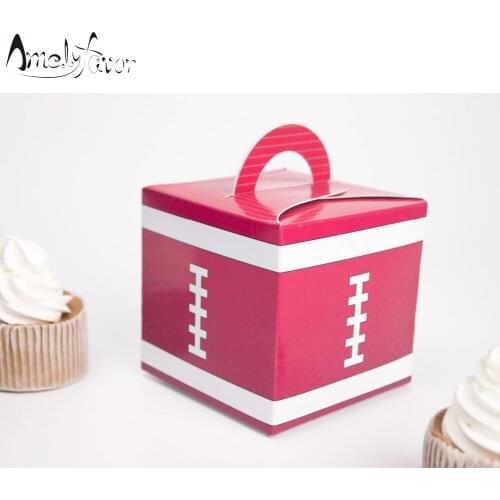 Sports Theme Rugby Football Square Favor Box Candy Gift Box Cupcake Box Sport Meeting Birthday Decor Party Container Supplies