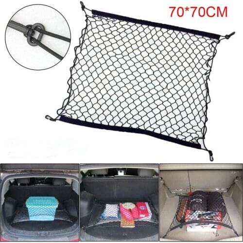 Car Back Rear Trunk Seat Storage Bag Organizer Elastic String Net Pocket Holder With 4 Plastic Hooks Car Van Pickup SUV MPV