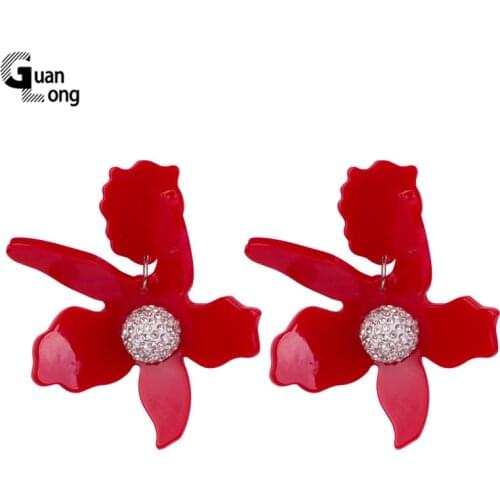 GuanLong Vintage Acrylic Drop Earrings for Women Statement Big Dangling Resin Earrings Fashion Jewelry Dangle Red Flowers Brinco