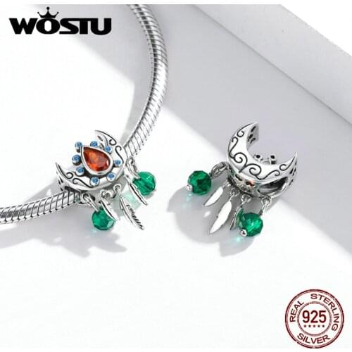 Wostu New 100% Real 925 Sterling Silver Moon Dream Net Charm Fit Original Bracelet Making Fashion DIY Jewelry For Women FNC452