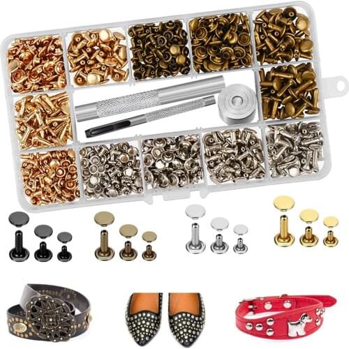 Leather Rivets Double Cap Rapid Rivet Tubular Metal Studs Brass Rivets with Setting Tool Kit for DIY Leather Crafts Repairs
