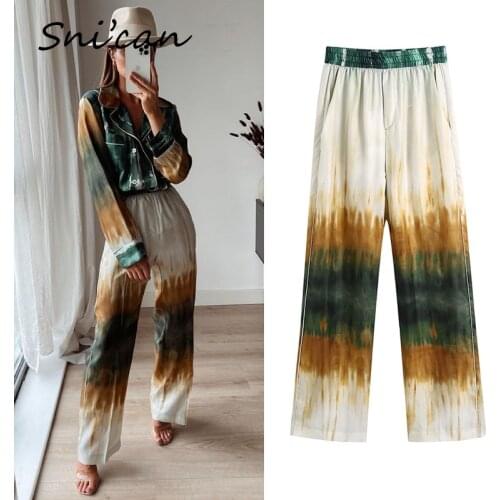 Green Tie Dye Pants Boho Summer Casual Loose Pantalon Femme Fashion Laides Long Trousers Za 2021 Women Bottom Outwear Snican