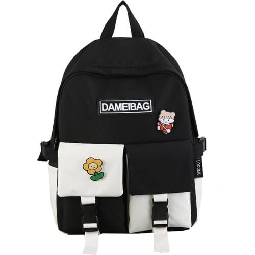 Women Backpack for Teenage Girls School Bags Cute Fashion Student Back Pack Teen Nylon Patchwork Big Bagpack Pink New