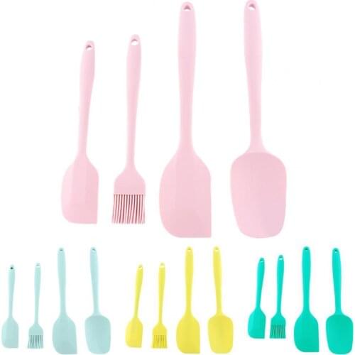 1 Set Spatula Set One-piece Design Heat Resistant Silicone Cream Flour Cake Baking Utensils Set Kitchen Accessories for Cooking