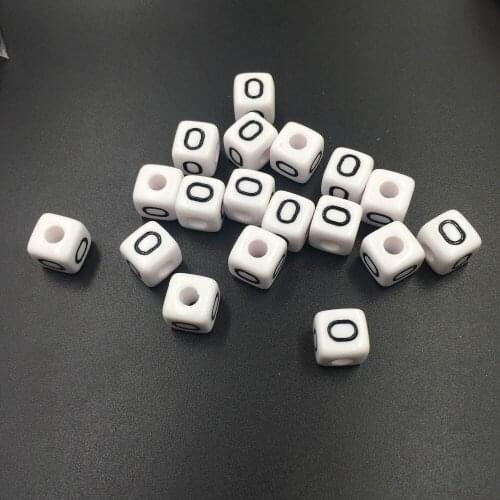 10*10MM 100PCS Single Letter O Acrylic Beads Black Initial O Printed Plastic Lucite Alphabet Jewelry Bracelet Cube Square Beads