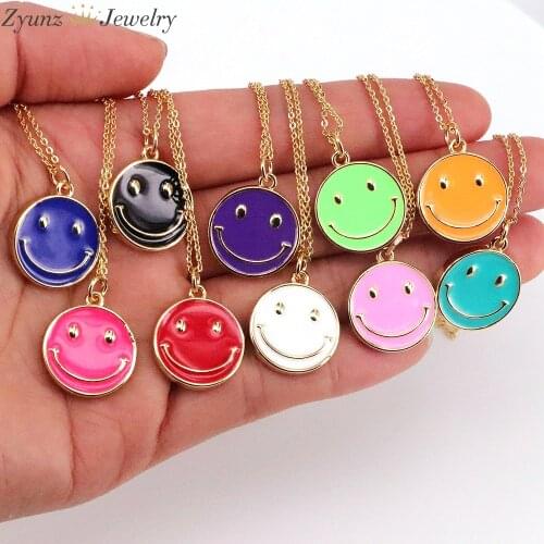 10PCS, Colorful Enamel Smile Face Pendants and Necklaces For Women Body Decorations in Round Shape Neon Color Charm Jewelry