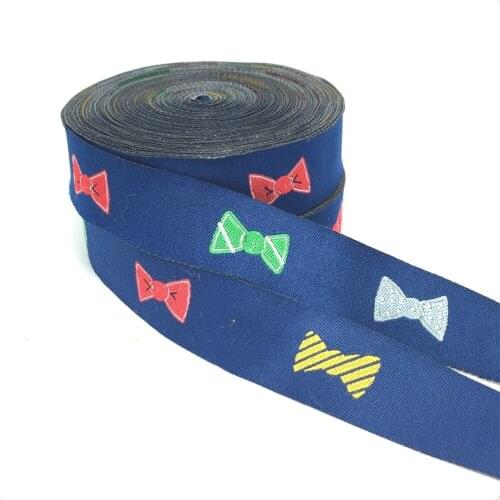 10YARD/SETS 7/8" 22MM SINGLE FACE CARTOON 100% POLYESTER Woven Jacquard ribbon Deep blue bowknot DOG RIBBON KTZD16061503