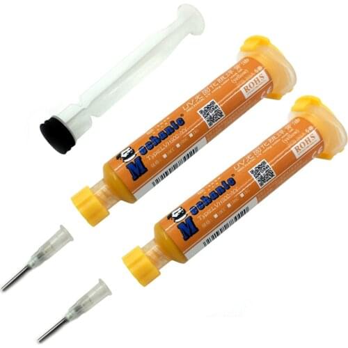 2pcs/Lot MECHANIC Yellow UV Curable Solder + Needles Solder Mask 10CC For PCB Circuit Board Protect Soldering Paste Flux Oil