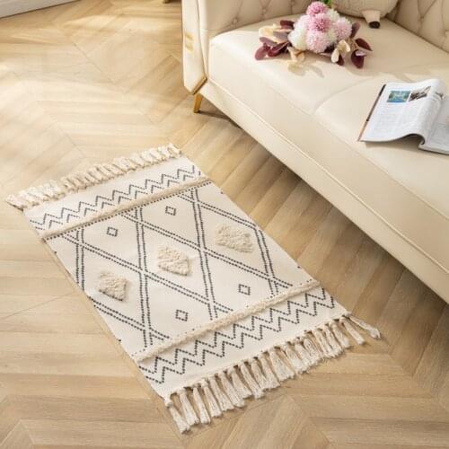 3D Linen Cotton Velvet Chenille Rug Rug Sofa Coffee Table Foot Handmade Tassel Rug Household Living Room Machine Washable 1PC