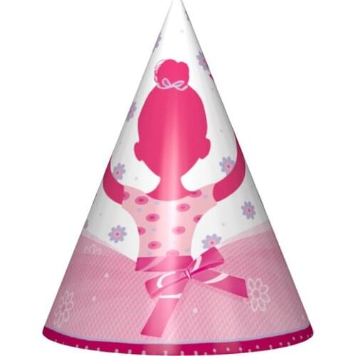 6pcs/lot Lovely Ballet Girl Theme Hats for Kids Birthday Party Decor Pink Gender Reveal Cartoon Figure Paper Hats Party Supplies