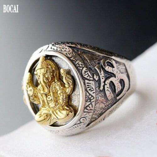 925 Sterling Silver man Ring Jinxiang retro Thai silver color God nose ring for man