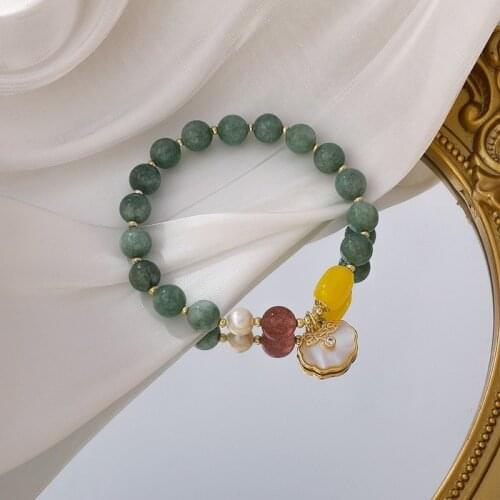 Green Crystal Pumpkin Beads Wealthy Lock Bracelet Ins Niche Design Shell Pendant Bracelet Student Girlfriends Bracelet