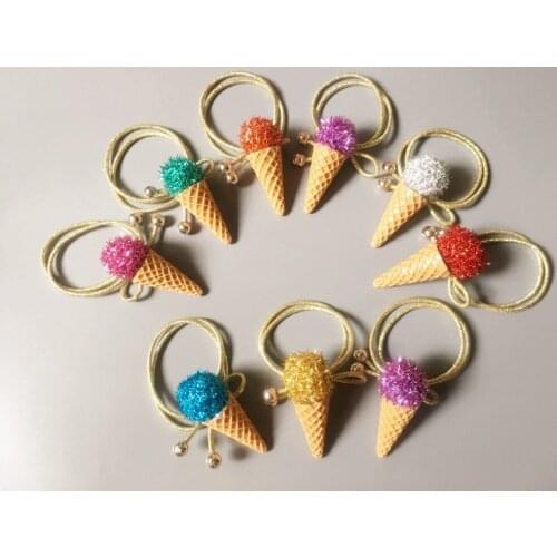 20pcs Fashion Cute Glitter Icecream Cone Elastic Hairbands Cartoon Hair Ties Princess XMAS Party Headwear Girls Hair Accessories