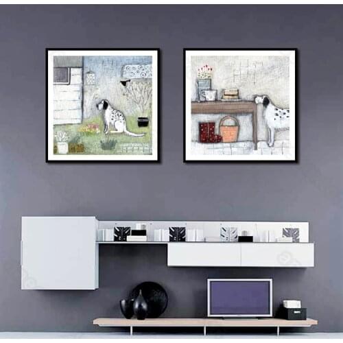 Still Life Pictures Canvas Painting Wall Poster Village Simpl Life with a Puppy for Living Room Bedroom Kitchen Wall Decoration