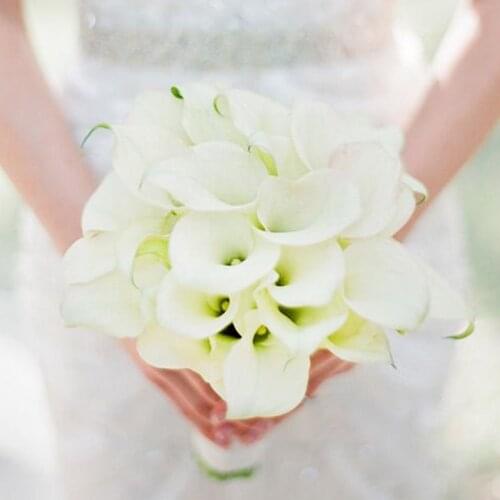 Simulation yellow white calla lily bridal bouquet wedding bride bridesmaid photography flowers 10 inches multicolor