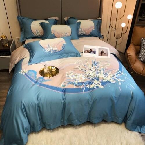 Digital Printing Luxury Egypt Cotton Duvet Cover 4 pcs Bedding Set Queen King Size quilt cover soft duvet cover flat/fitted bed