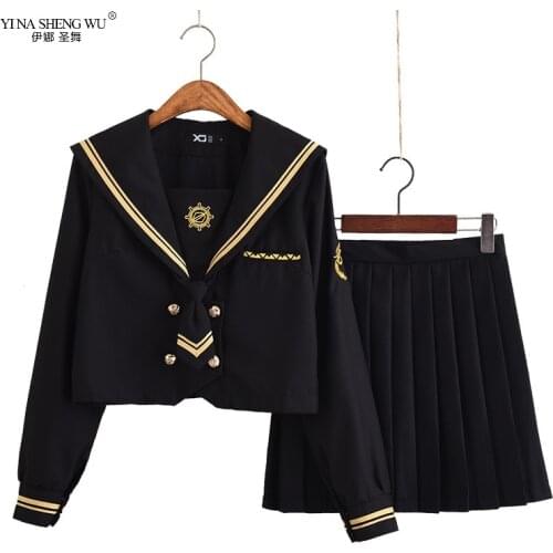 Spring Autumn Long Sleeve Japanese JK Sets School Uniforms Girls Musketeers High School Women Novelty Pleated Skirt Sailor Suits