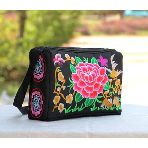 Nice embroidery Women National bags Three-zipper!Multi Floral Embroidered Small Shoulder&Crossbody bags Vintage Canvas Carrier