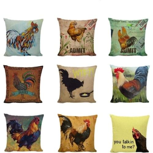 Creative Cock Cushion Cover Vintage Stamps Watercolor Colorful Chicken Eggs Print Garden Decorative Pillow Case For Sofa Cojines