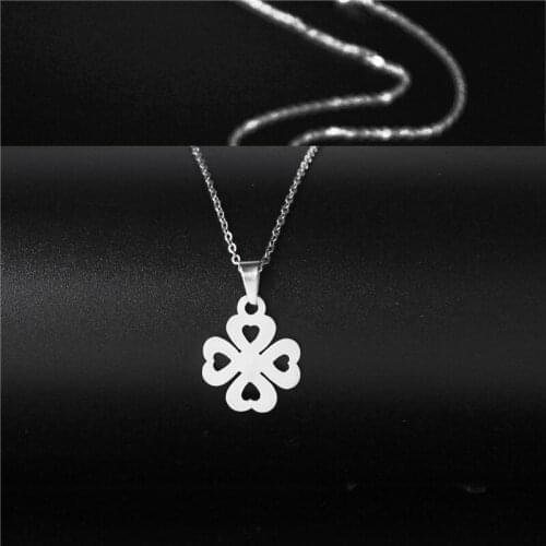 Stainless Steel Minimalist Jewelry Four Leaf Clover Pendant Necklace Lucky Choker
