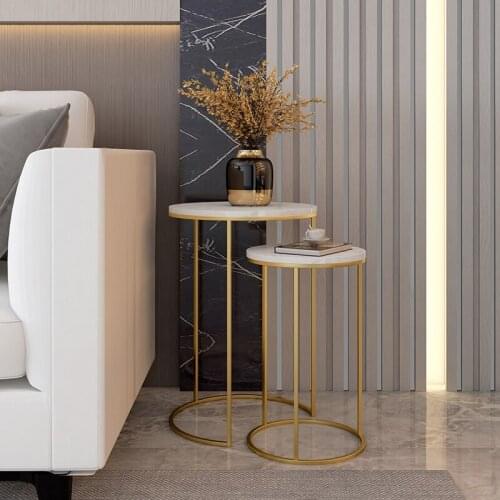 Marble Top Sofa Side Table Corner Table End Table Round Small Coffee Table Golden Black Legs Frame Optional 2 Sets Combination