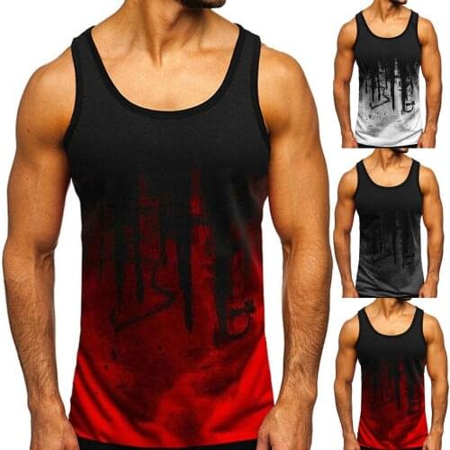 Mens Fitness Vest Sleeveless U-neck Fashion Sports Fitness Camouflage Gradient Contrast Vest T-shirt Fitness Mens Clothing
