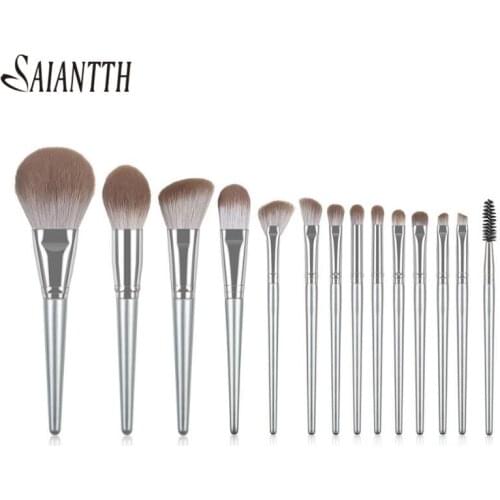 SAIANTTH Plant Fiber 14pcs Makeup Brushes Set Super Soft Powder Blush Foundation Eye Shadow Brush Concealer Lip Nose Smudge
