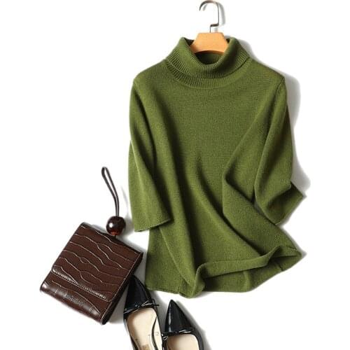 2021 new cashmere wool turtleneck womens green sweaters