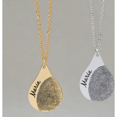 Actual Fingerprint Tear Drop Necklace,Personalized Finger Print Necklace,Custom Name Necklace,Mothers Gift,Gift for Her