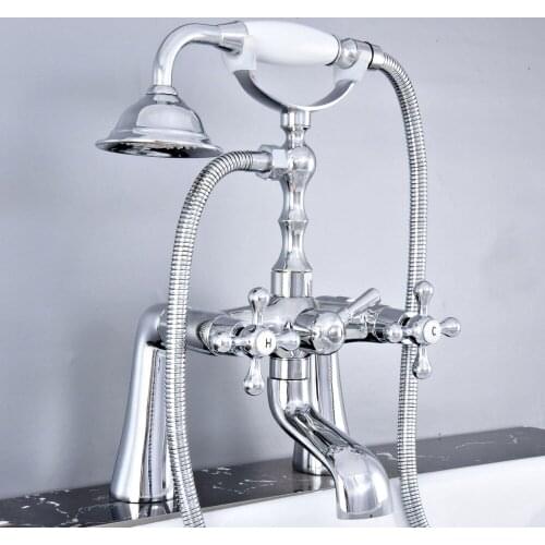 Polished Chrome Deck Mounted Bathroom Tub Faucet Dual Handles Telephone Style Hand Shower Clawfoot Tub Filler atf770