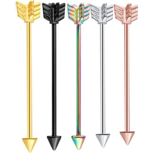 JUNLOWPY 14 Gauge Arrow Industrial Barbell Piercing Cartilage Earring Wholesale Body Jewelry 1 1/2 Inch(38mm) Tragus Piercings